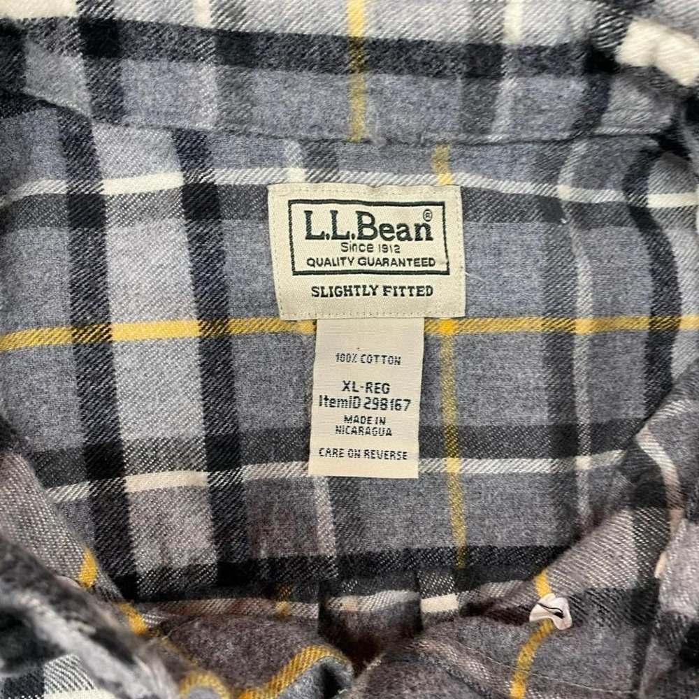 LL Bean Plaid Flannel Slightly Fitted Button Up Shirt‎ Gray Yellow XL - Picture 3 of 6